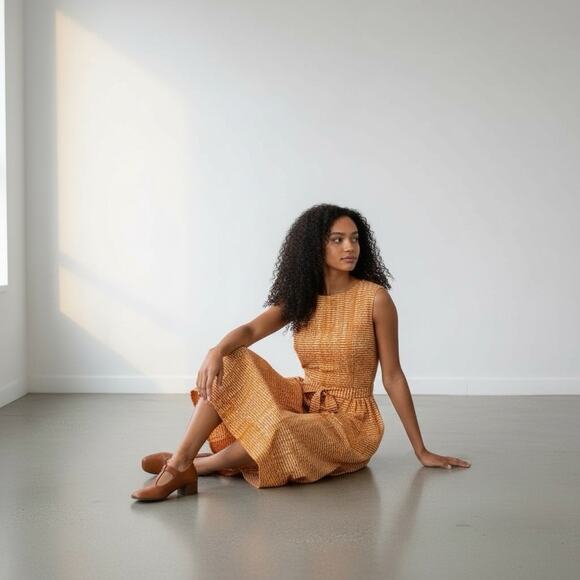 Vintage 1960’s Handmade Tangerine Cotton Wrap Dress, Medium - Picture 4 of 10